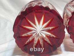 Vintage Red Flash Cut to Clear Crystal Double Old Fashioned Glasses Set of 4