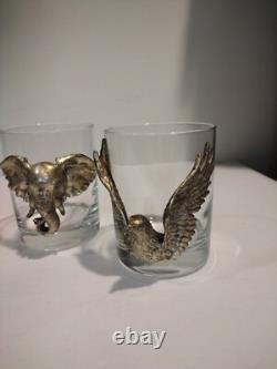 Vintage Set Of 5 Arthur Court Pewter Safari Animal Double Old Fashioned Glasses