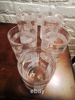 Vintage Set Of 5 Ralph Lauren Glen Plaid Double Old Fashioned Whiskey Glasses