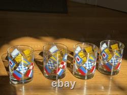Vintage Set of (4) Double Old-Fashioned 14 oz Georges Briard Signal Flag Glasses