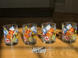 Vintage Set of (4) Double Old-Fashioned 14 oz Georges Briard Signal Flag Glasses