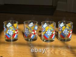 Vintage Set of (4) Double Old-Fashioned 14 oz Georges Briard Signal Flag Glasses