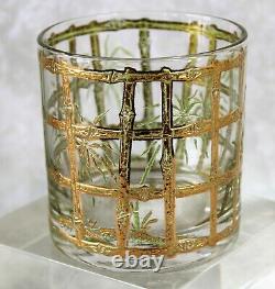 Vintage Set of 8 Culver Gold Bamboo & Palms Double Old fashioned Glasses Barware