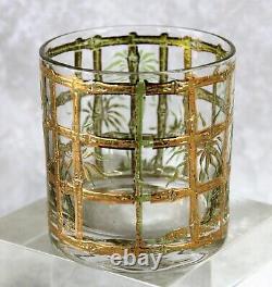 Vintage Set of 8 Culver Gold Bamboo & Palms Double Old fashioned Glasses Barware
