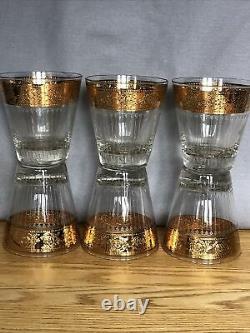 Vtg 6 Culver Tyrol 22K Gold Double Old Fashioned Glasses Gorgeous Rare