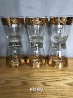 Vtg 6 Culver Tyrol 22K Gold Double Old Fashioned Glasses Gorgeous Rare