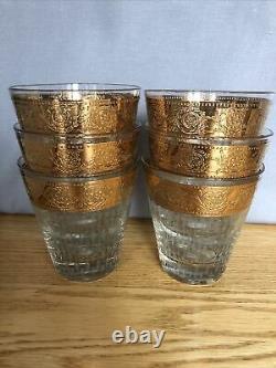 Vtg 6 Culver Tyrol 22K Gold Double Old Fashioned Glasses Gorgeous Rare