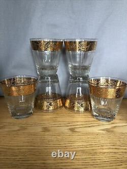 Vtg 6 Culver Tyrol 22K Gold Double Old Fashioned Glasses Gorgeous Rare