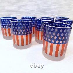 Vtg Culver Set of 8 Stars & Stripes Double Old Fashioned Frosted Glasses Scarce