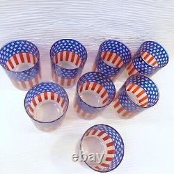 Vtg Culver Set of 8 Stars & Stripes Double Old Fashioned Frosted Glasses Scarce