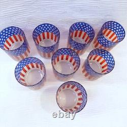 Vtg Culver Set of 8 Stars & Stripes Double Old Fashioned Frosted Glasses Scarce