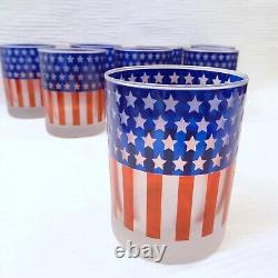 Vtg Culver Set of 8 Stars & Stripes Double Old Fashioned Frosted Glasses Scarce