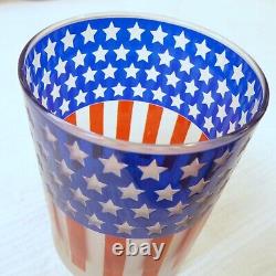 Vtg Culver Set of 8 Stars & Stripes Double Old Fashioned Frosted Glasses Scarce