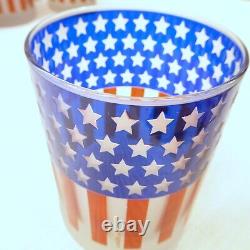 Vtg Culver Set of 8 Stars & Stripes Double Old Fashioned Frosted Glasses Scarce