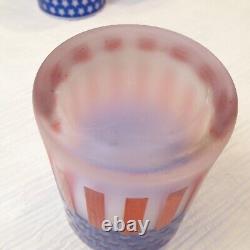 Vtg Culver Set of 8 Stars & Stripes Double Old Fashioned Frosted Glasses Scarce
