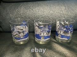 Vtg Johnson Brothers Blue Willow Glass Pitcher with 3 Double Old Fashioned Glasses