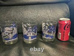 Vtg Johnson Brothers Blue Willow Glass Pitcher with 3 Double Old Fashioned Glasses