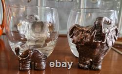 Vtg Lot 2 x Arthur Court Safari Elephant Double Old-Fashioned Roly-Poly Glasses