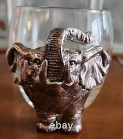 Vtg Lot 2 x Arthur Court Safari Elephant Double Old-Fashioned Roly-Poly Glasses