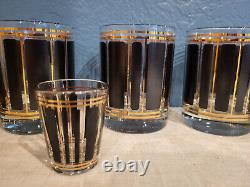 Vtg MCM 6 Culver Black/Gold Double Old Fashioned Glasses + Shot Glass New in Box