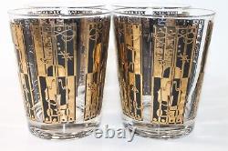 Vtg MCM Barware George Briard Music Violin Double Old Fashioned Glass Set of 4