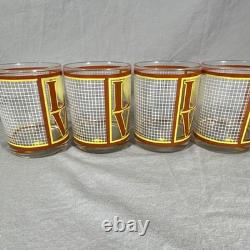 Vtg MCM Cera Tennis LOVE Glasses Lowball Rocks Glasses Pop Art Set of 4 Signed