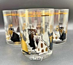 Vtg MCM Culver Cats Double Old Fashioned Glasses Set of 4 22k Gold trim