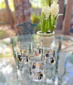 Vtg MCM Culver Cats Double Old Fashioned Glasses Set of 4 22k Gold trim