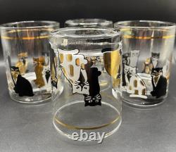 Vtg MCM Culver Cats Double Old Fashioned Glasses Set of 4 22k Gold trim