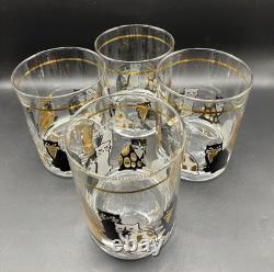 Vtg MCM Culver Cats Double Old Fashioned Glasses Set of 4 22k Gold trim