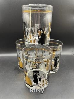 Vtg MCM Culver Cats Double Old Fashioned Glasses Set of 4 22k Gold trim