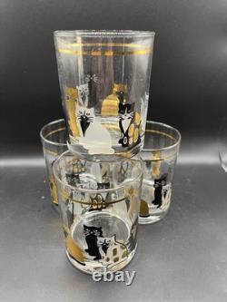 Vtg MCM Culver Cats Double Old Fashioned Glasses Set of 4 22k Gold trim