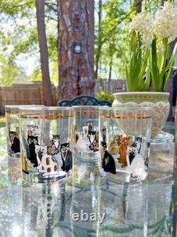 Vtg MCM Culver Cats Double Old Fashioned Glasses Set of 4 22k Gold trim