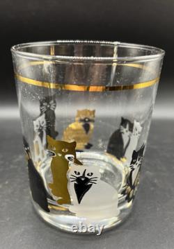 Vtg MCM Culver Cats Double Old Fashioned Glasses Set of 4 22k Gold trim