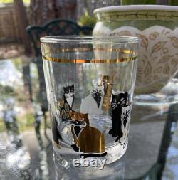 Vtg MCM Culver Cats Double Old Fashioned Glasses Set of 4 22k Gold trim