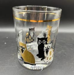 Vtg MCM Culver Cats Double Old Fashioned Glasses Set of 4 22k Gold trim