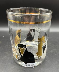 Vtg MCM Culver Cats Double Old Fashioned Glasses Set of 4 22k Gold trim