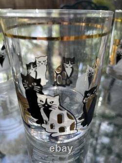 Vtg MCM Culver Cats Double Old Fashioned Glasses Set of 4 22k Gold trim