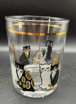 Vtg MCM Culver Cats Double Old Fashioned Glasses Set of 4 22k Gold trim