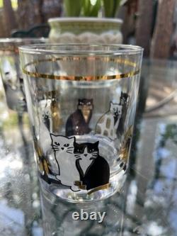 Vtg MCM Culver Cats Double Old Fashioned Glasses Set of 4 22k Gold trim