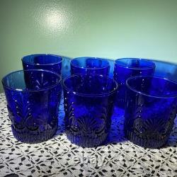 Vtg Pilgrim Glass Adams Cobalt Blue (6) Double Old Fashioned Glasses, 4 Barware