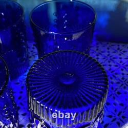 Vtg Pilgrim Glass Adams Cobalt Blue (6) Double Old Fashioned Glasses, 4 Barware