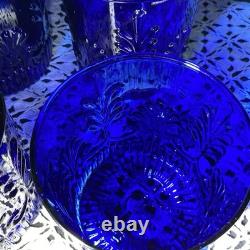 Vtg Pilgrim Glass Adams Cobalt Blue (6) Double Old Fashioned Glasses, 4 Barware
