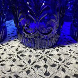 Vtg Pilgrim Glass Adams Cobalt Blue (6) Double Old Fashioned Glasses, 4 Barware