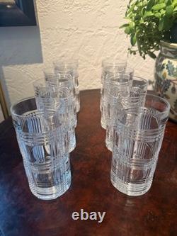 Vtg Set 8 Ralph Lauren Glen Plaid Crystal Highball Tumblers Double Old Fashioned