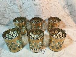 Vtg Set of 6 Culver Valencia 22k Gold Double Old Fashioned Cocktail Glasses