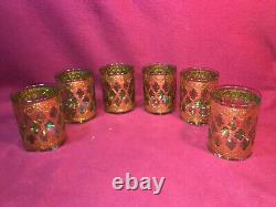 Vtg Set of 6 Culver Valencia 22k Gold Double Old Fashioned Cocktail Glasses