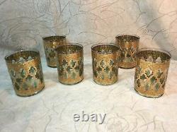 Vtg Set of 6 Culver Valencia 22k Gold Double Old Fashioned Cocktail Glasses