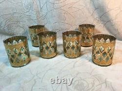 Vtg Set of 6 Culver Valencia 22k Gold Double Old Fashioned Cocktail Glasses