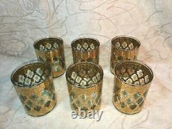 Vtg Set of 6 Culver Valencia 22k Gold Double Old Fashioned Cocktail Glasses